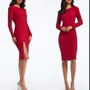 NWOT Dress the Population Nadia Long Sleeve garnet knee length Dress size S